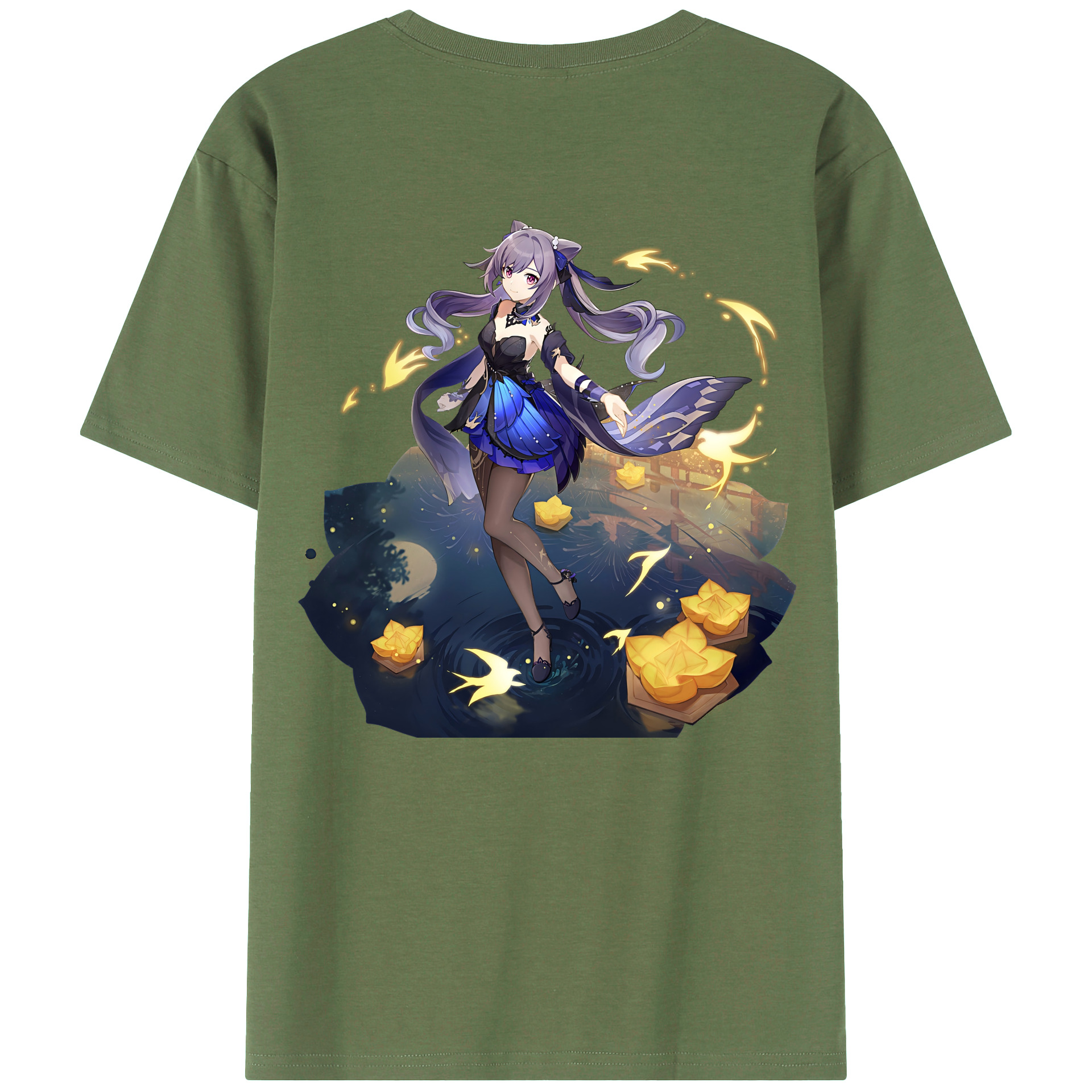 げんし神 刻晴 こくせい genshin Kokusei 綿100％ メンズ半袖Tシャツ（バックプリント） 通気性